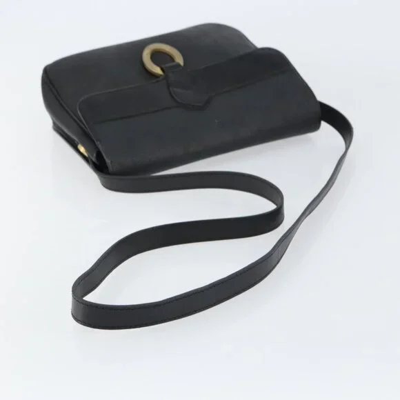 Authentic Christian Dior Trotter Canvas Shoulder Bag PVC Black Gold